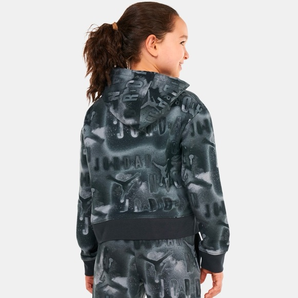 Jordan Big Girls Essentials All Over Print Boxy Pullover Hoodie L - Picture 6 of 8